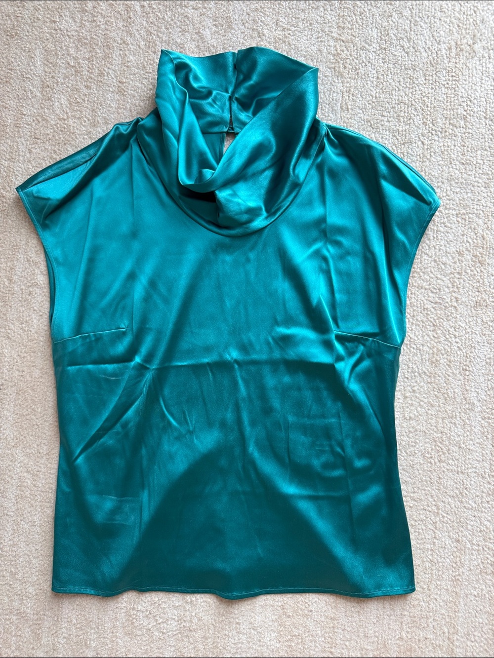 Silk Teal Cowl Neck Sleeveless Top with button collar